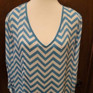 Kiara Sky Aqua & White Chevron Blouse